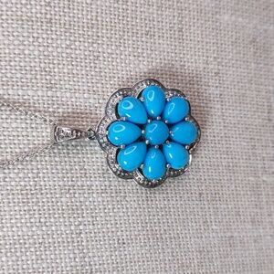 Sterling Silver And Turquoise Flower Necklace